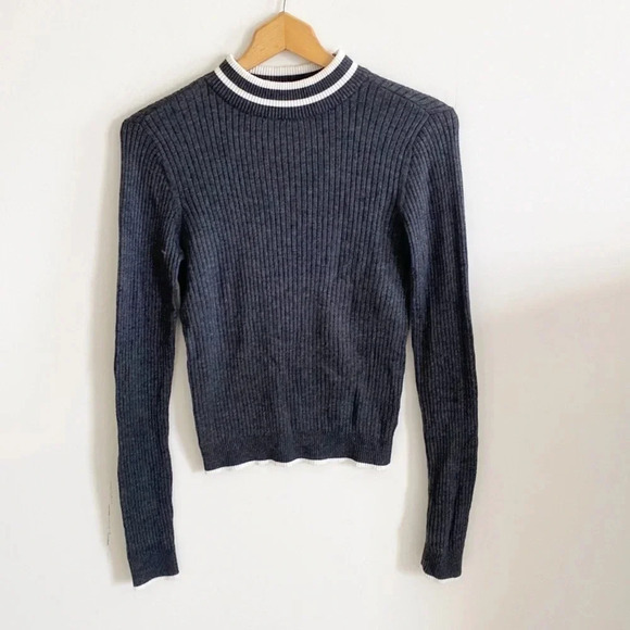 Aeropostale dark gray long sleeve ribbed lightweight high neck sweater - Picture 1 of 6